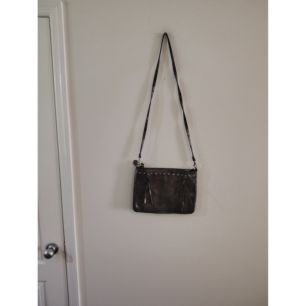Cato Metallic Pewter Studded Crossbody Bag Bronze Faux Leather Shoulder Bag